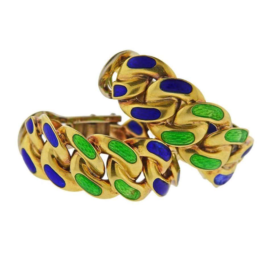 Bvlgari Bulgari Enamel 18k Gold Link Hoop Earrings (1 of 4)