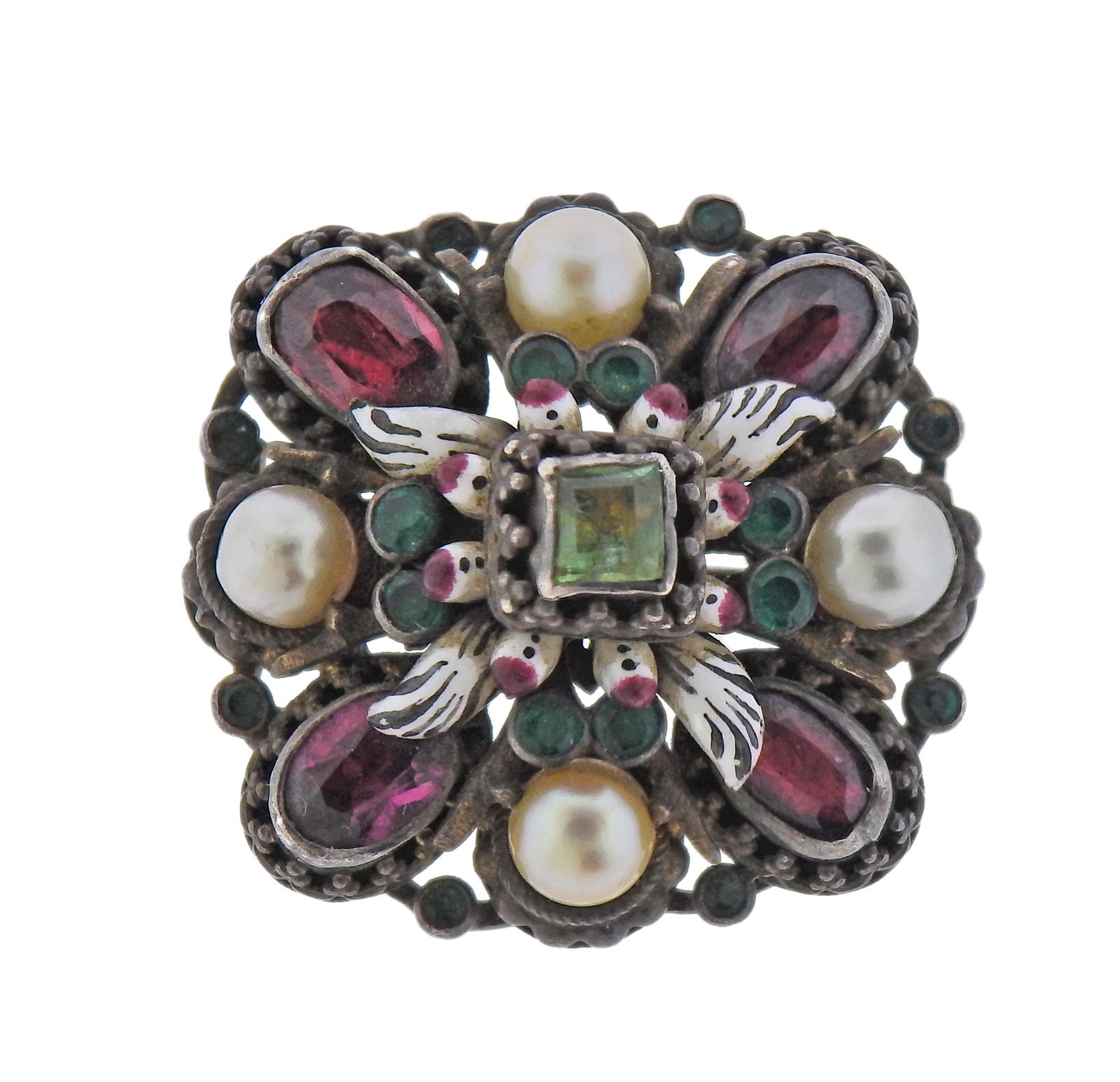 Antique Austro Hungarian Silver Pearl Multi Stone (1 of 3)