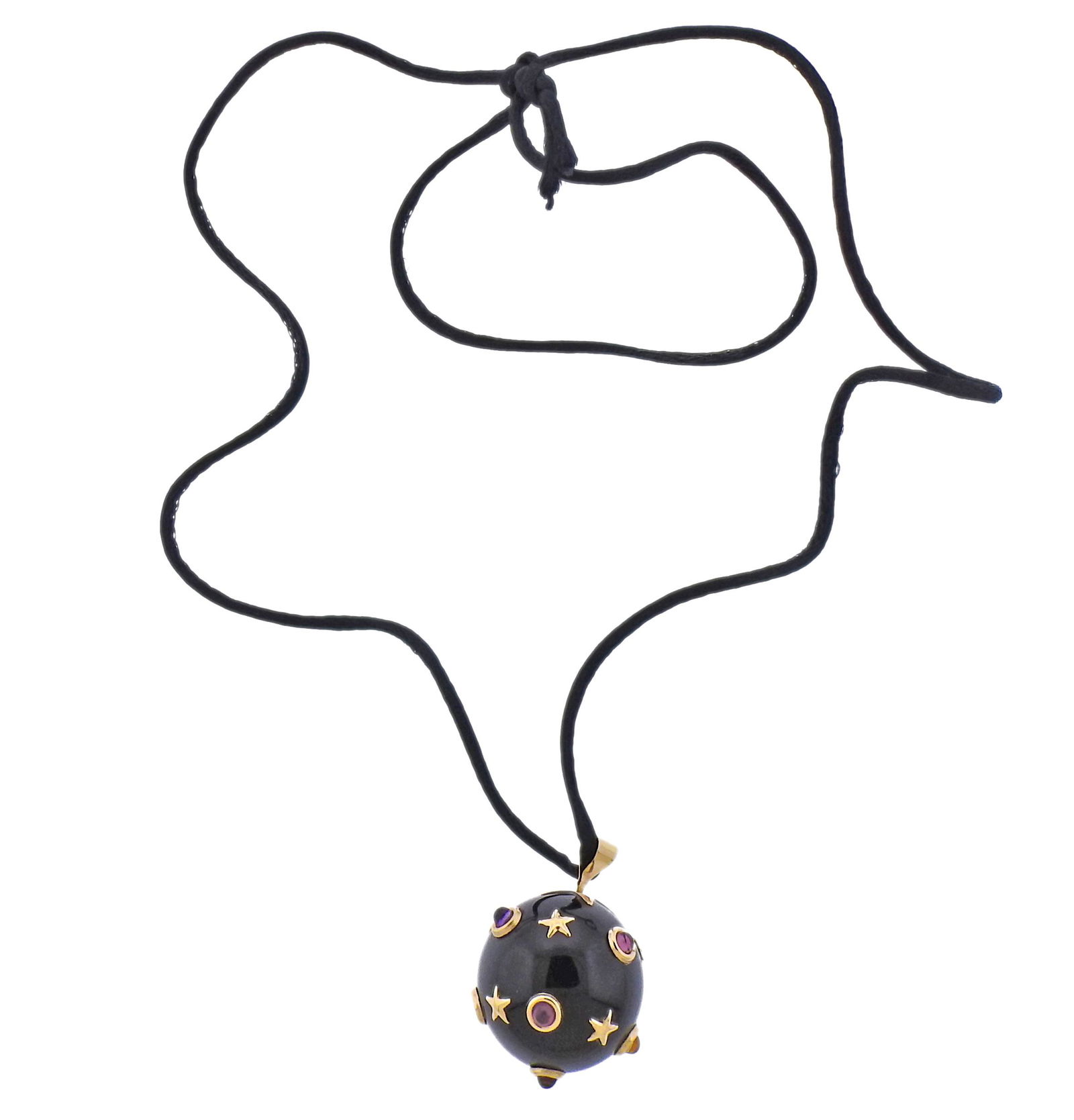 14K Gold Onyx Multi Gemstone Large Ball Pendant Cord (1 of 4)