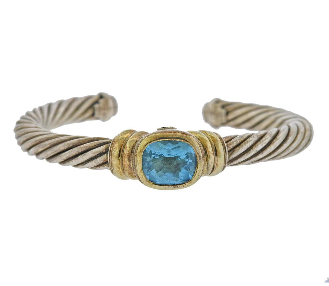 David Yurman Cable Silver 14k Gold Blue Topaz Bracelet (1 of 4)