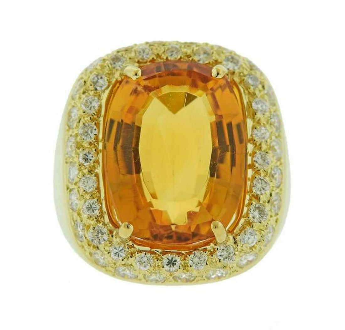 18k Gold 12.95ct Citrine Diamond Cocktail Ring (1 of 5)