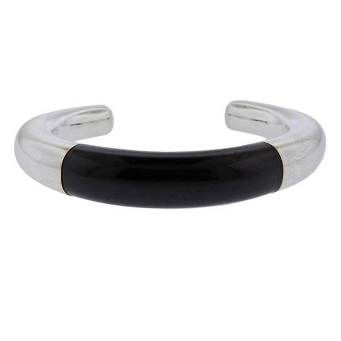 Georg Jensen Aura Sterling Silver Ebony Cuff Bracelet (1 of 5)