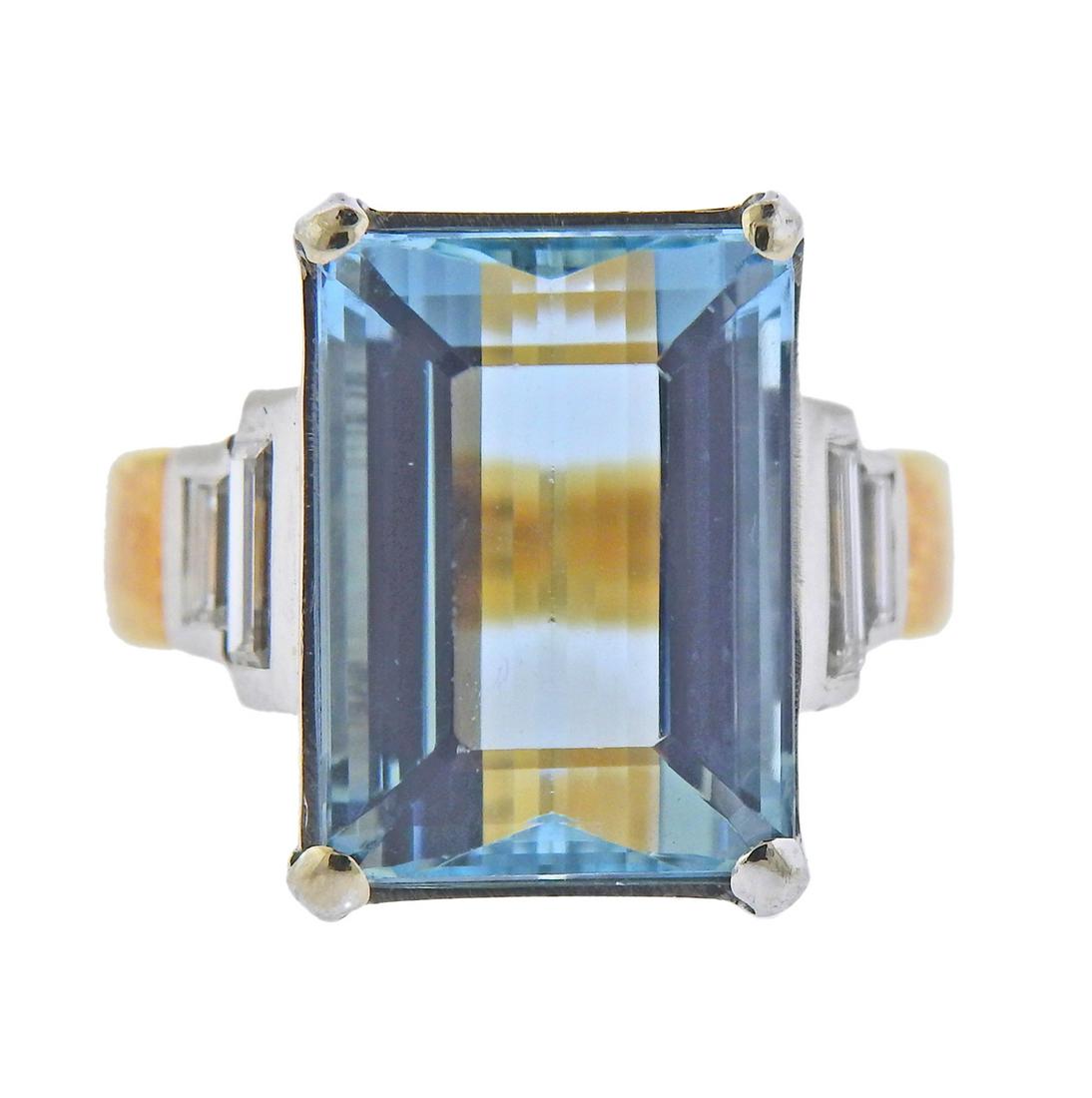 Leo Pizzo 8.03ct Aquamarine Diamond 18k Gold Ring (1 of 4)