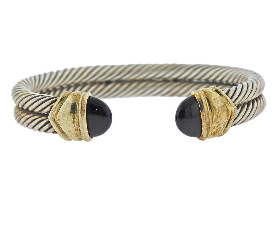 David Yurman Cable Silver 14k Gold Onyx Bracelet (1 of 4)