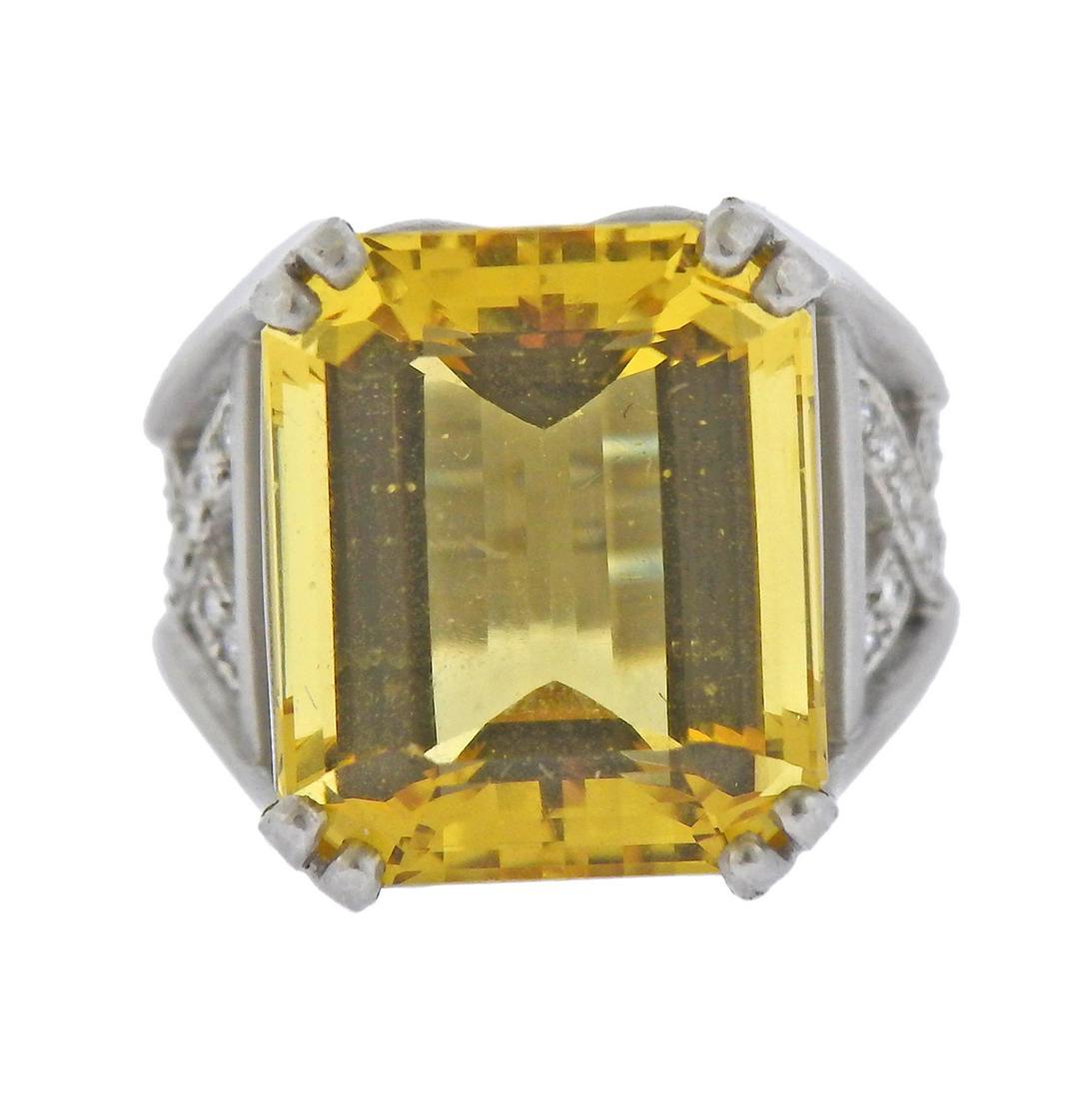 Kieselstein Cord Yellow Beryl Diamond Platinum Ring (1 of 6)