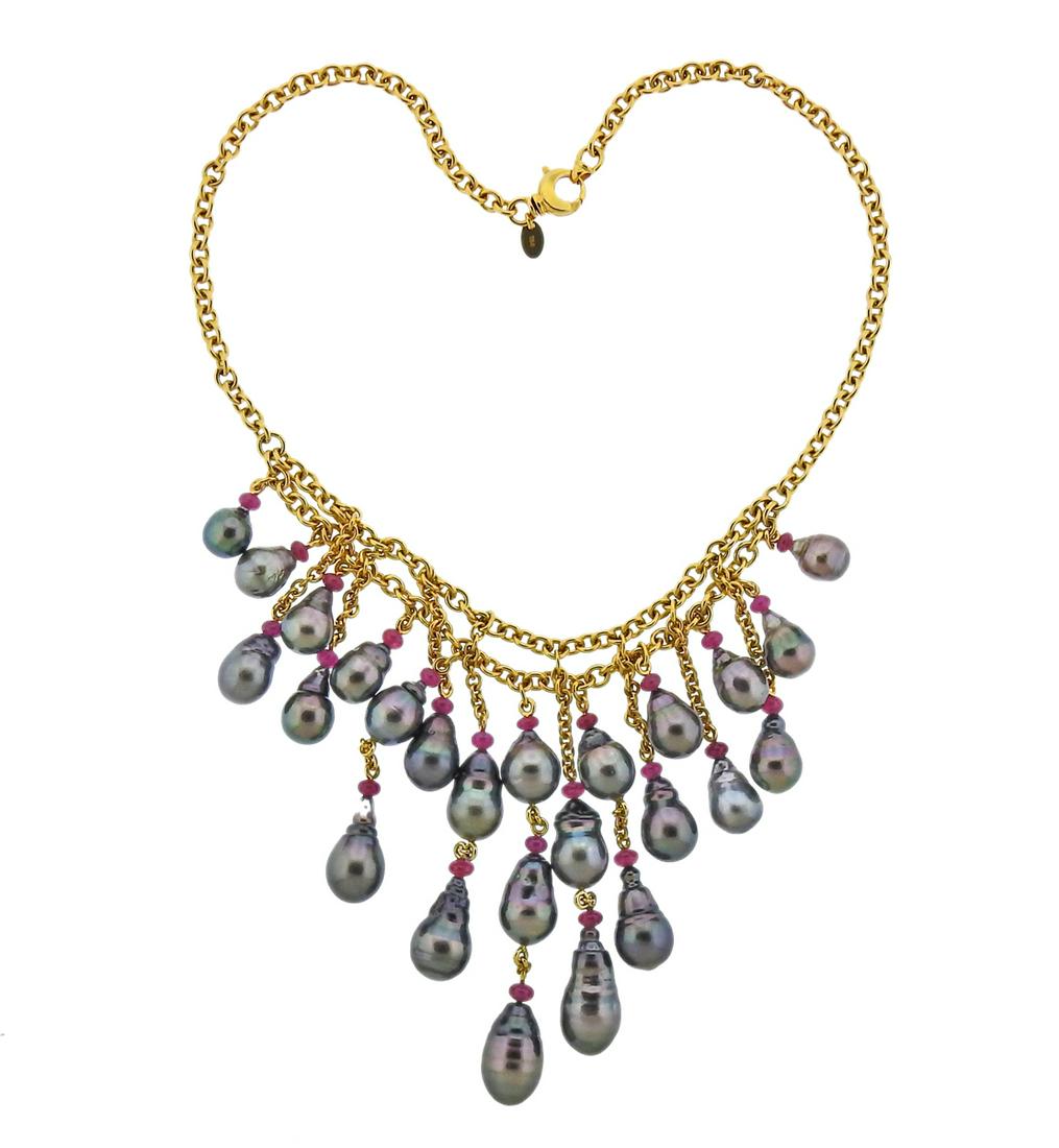 Prince Dimitri Tahitian Pearl Ruby 18k Gold Necklace (1 of 5)