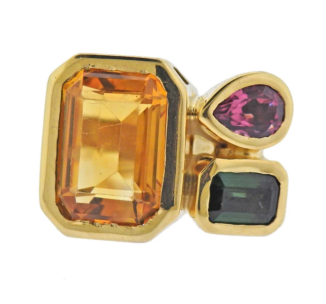 14k Gold Citrine Pink Green Tourmaline Ring (1 of 4)