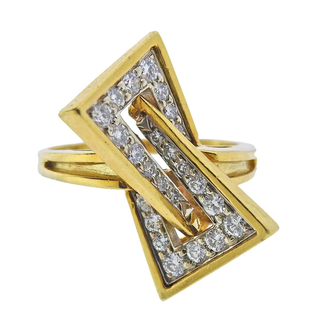 1970s 18k Gold Diamond Geometric Ring (1 of 4)