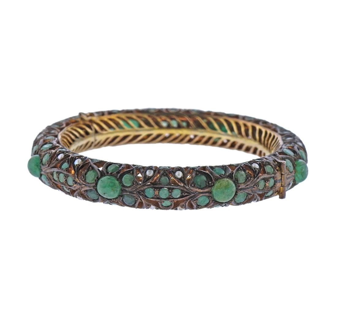 Gold Emerald Pearl Bangle Bracelet (1 of 3)