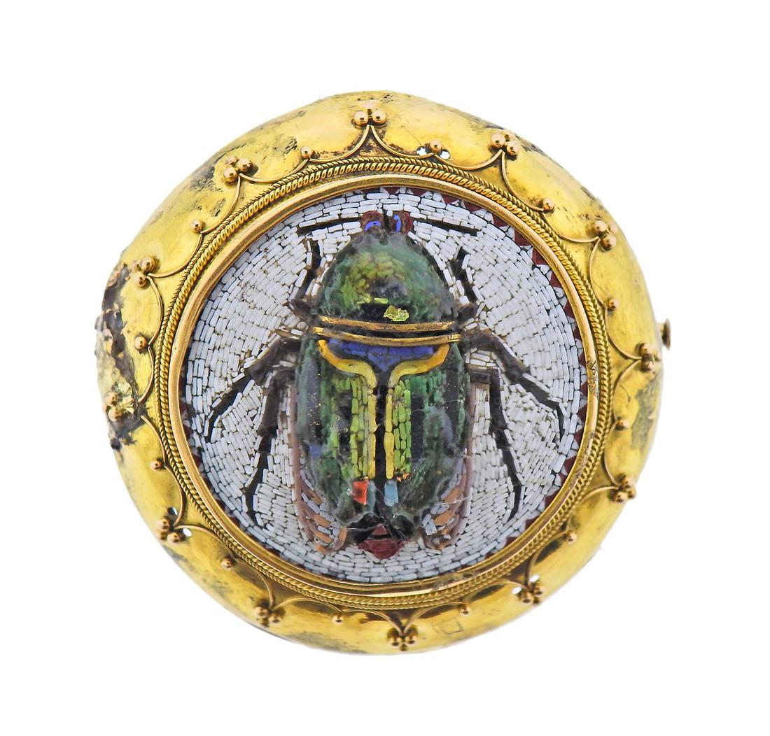 Antique 18k Gold Micro Mosaic Scarab Brooch Pin (1 of 3)