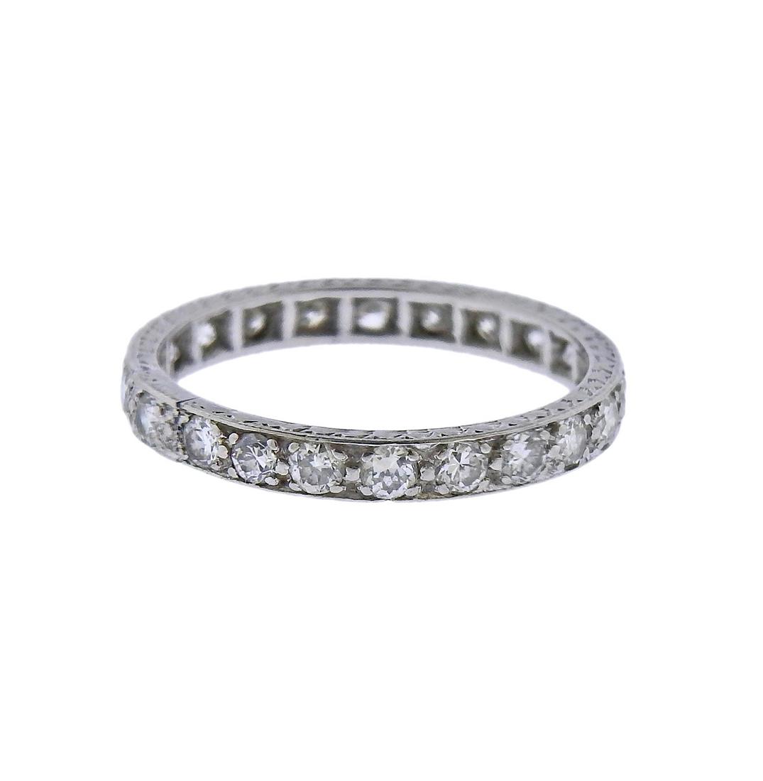 Art Deco Platinum Diamond Hand Engraved Eternity Band (1 of 3)