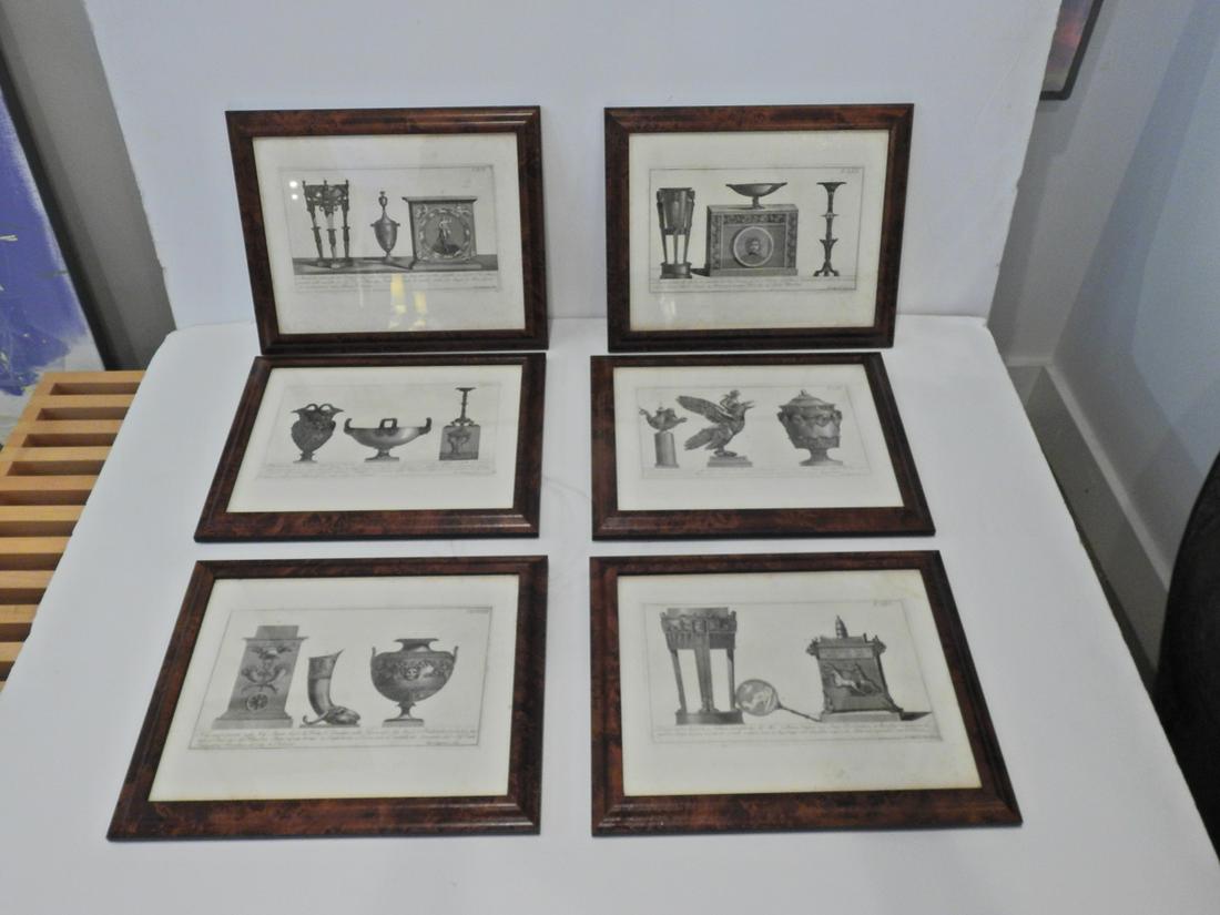 Set of 6 Burl Framed Italian Antiquity Engravings (1 of 8)