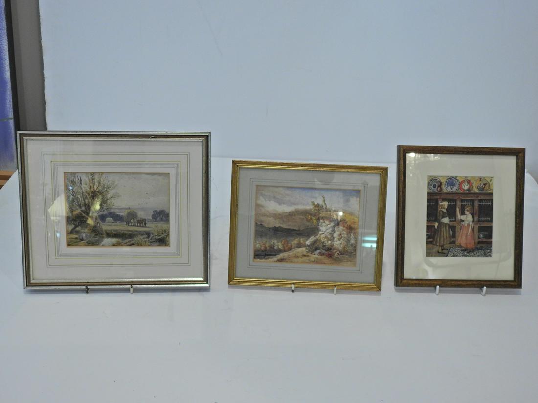 Lot of 3 Framed Victorian Watercolor Paintings (1 of 6)