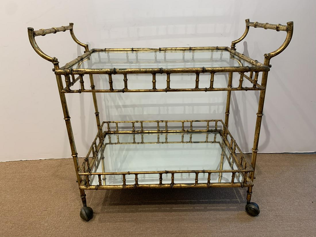 Mid Century Gilt Iron Faux Bamboo Bar Cart (1 of 6)