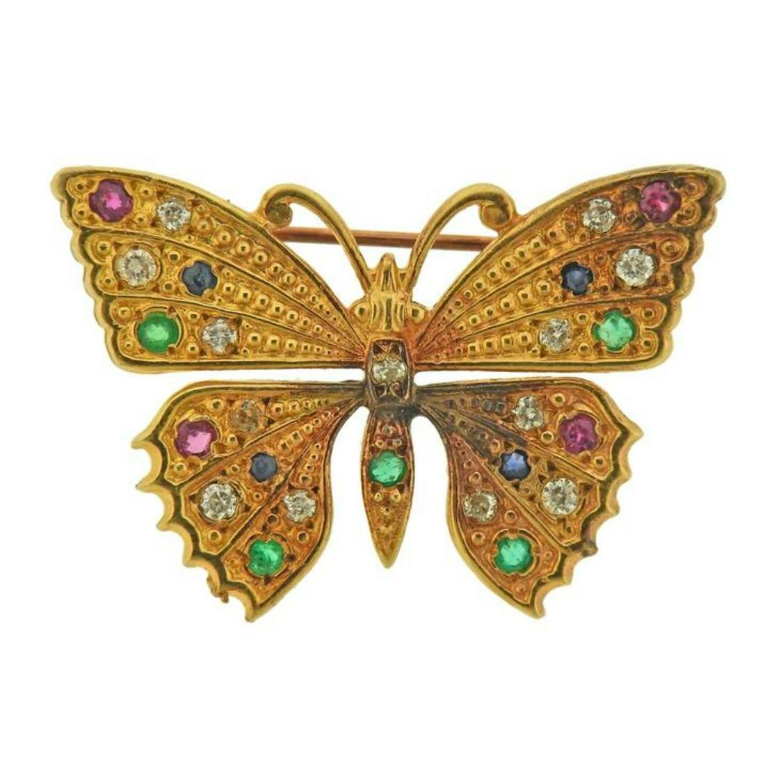 14k Gold Diamond Emerald Ruby Sapphire Butterfly (1 of 3)