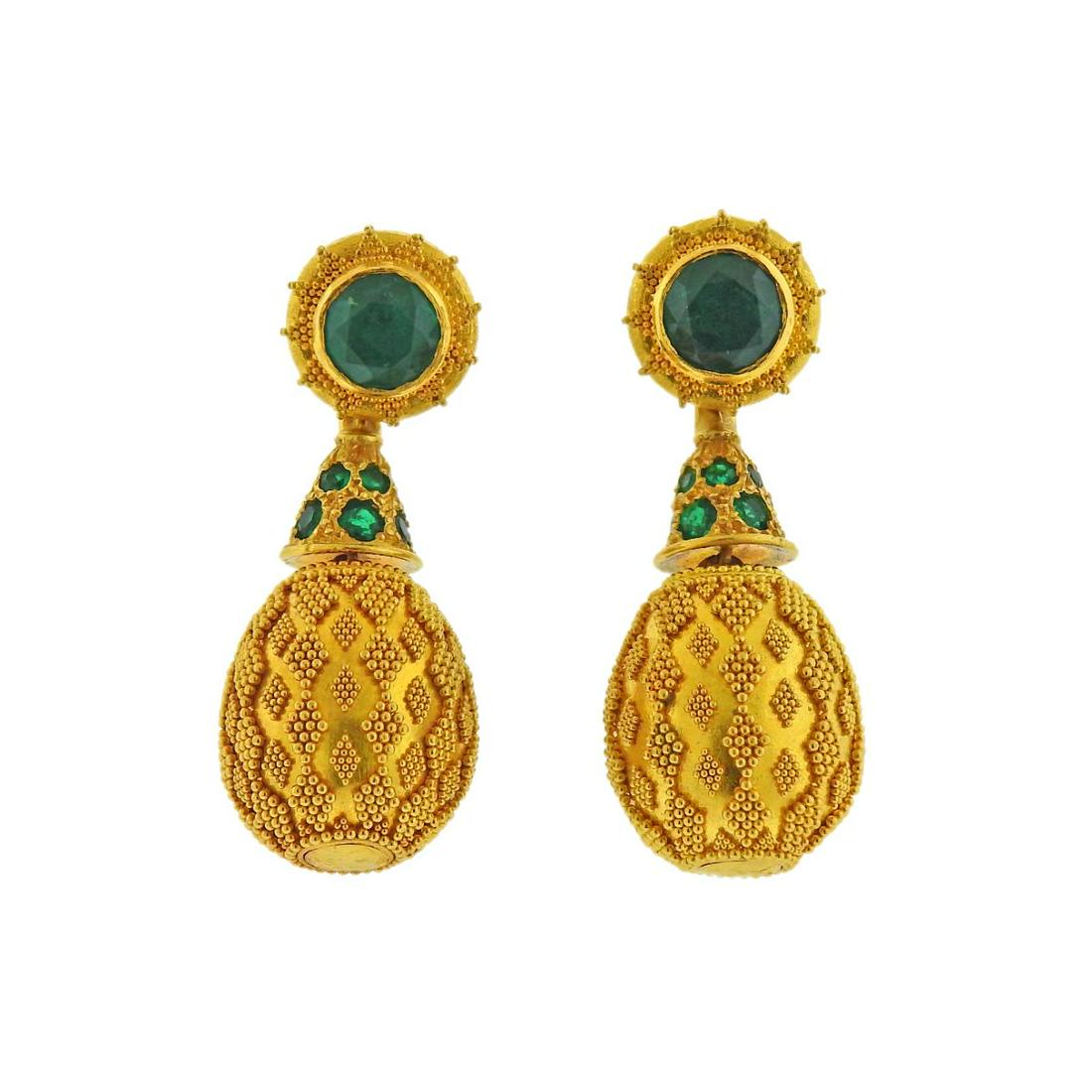 22k Gold Green Stone Drop Earrings (1 of 3)