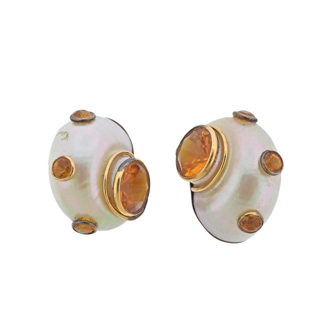 Maz 14k Gold Citrine Shell Earrings (1 of 4)