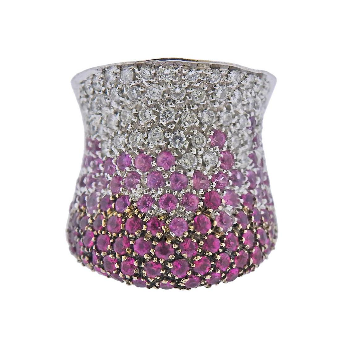 Modern Pink Sapphire Diamond 18k Gold Cocktail Ring (1 of 4)