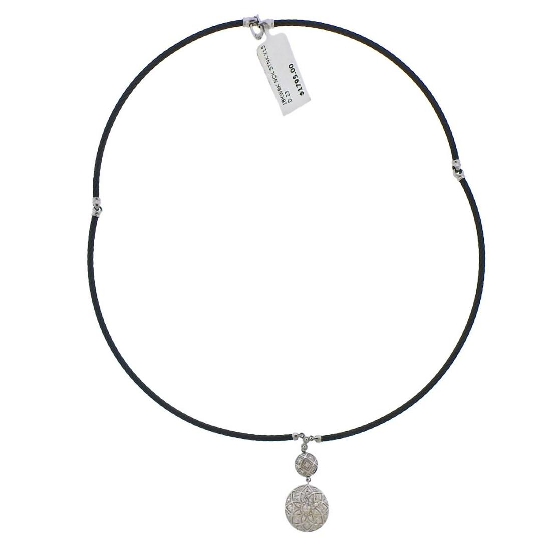 Charriol 18k Gold Black Steel Diamond Pendant Necklace: 18k gold and black stainless steel necklace with diamond pendant, by Charriol. Set with approx. 0.23ctw in diamonds. Necklace is 17.5" long, Pendant - 30mm x 15mm. Marked: Charriol, Au 750, Steel. Wei