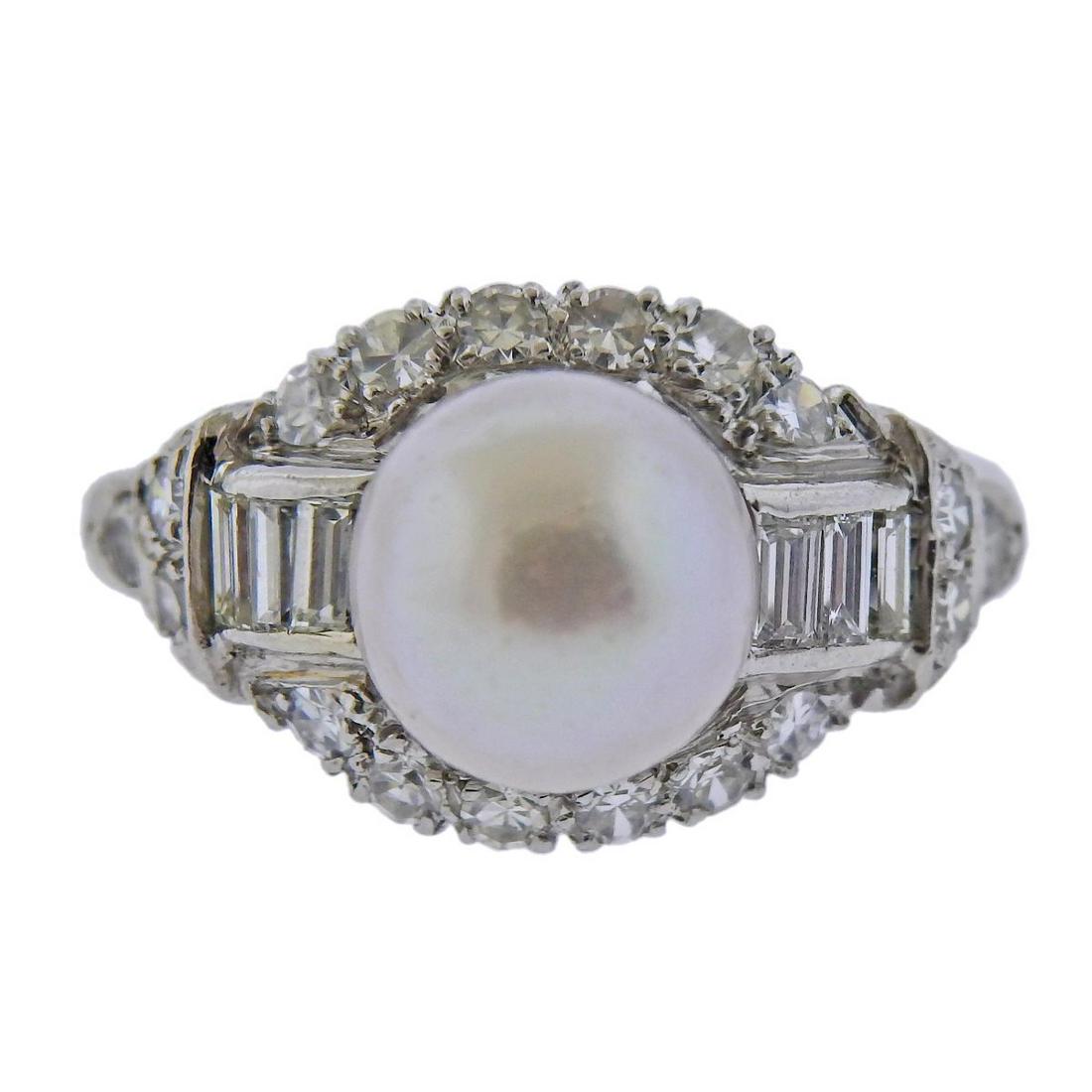 Mid Century Platinum Diamond Pearl Ring (1 of 3)