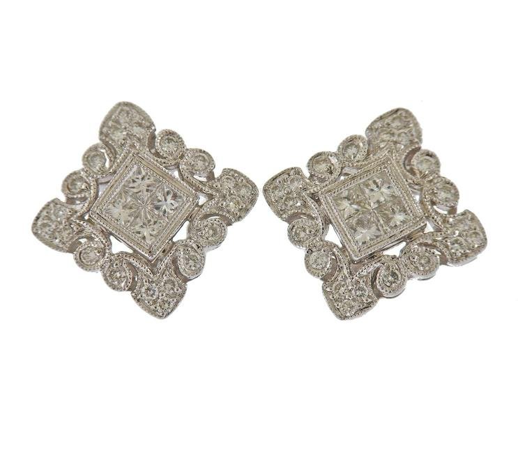 18K Gold Diamond Square Earrings (1 of 3)
