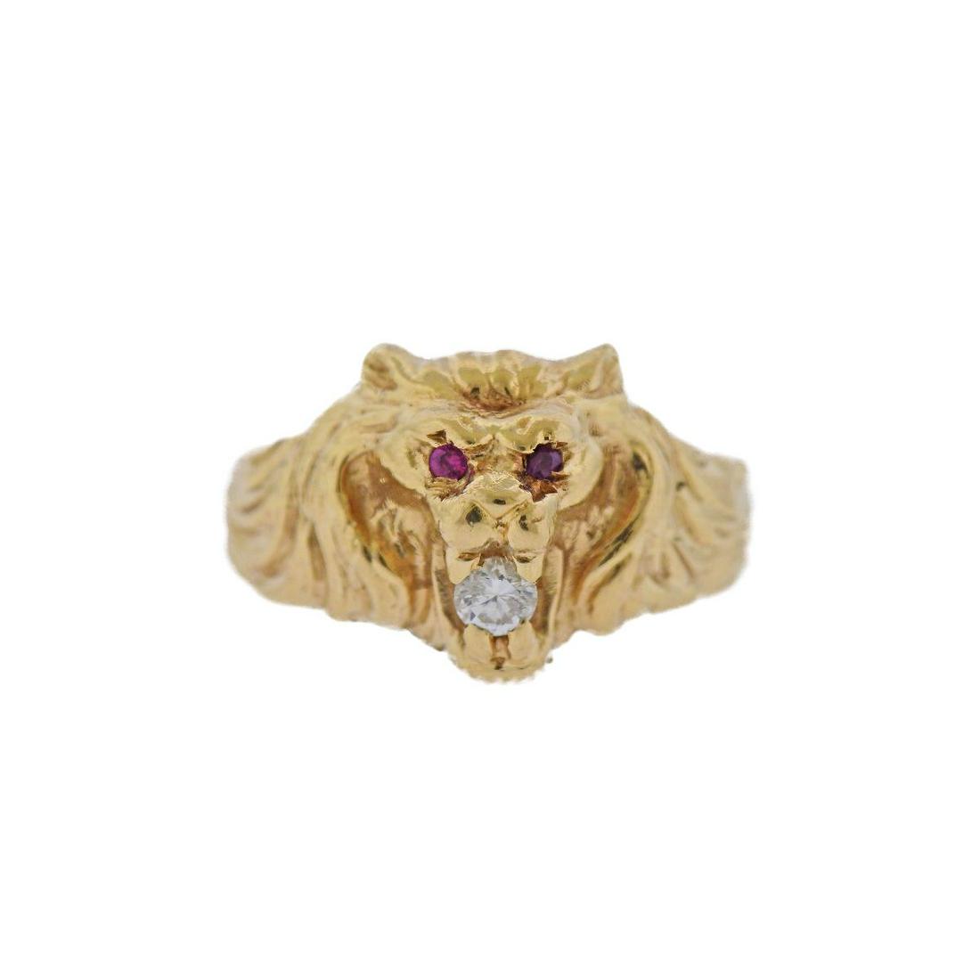 14k Gold Diamond Ruby Lion Head Ring (1 of 3)
