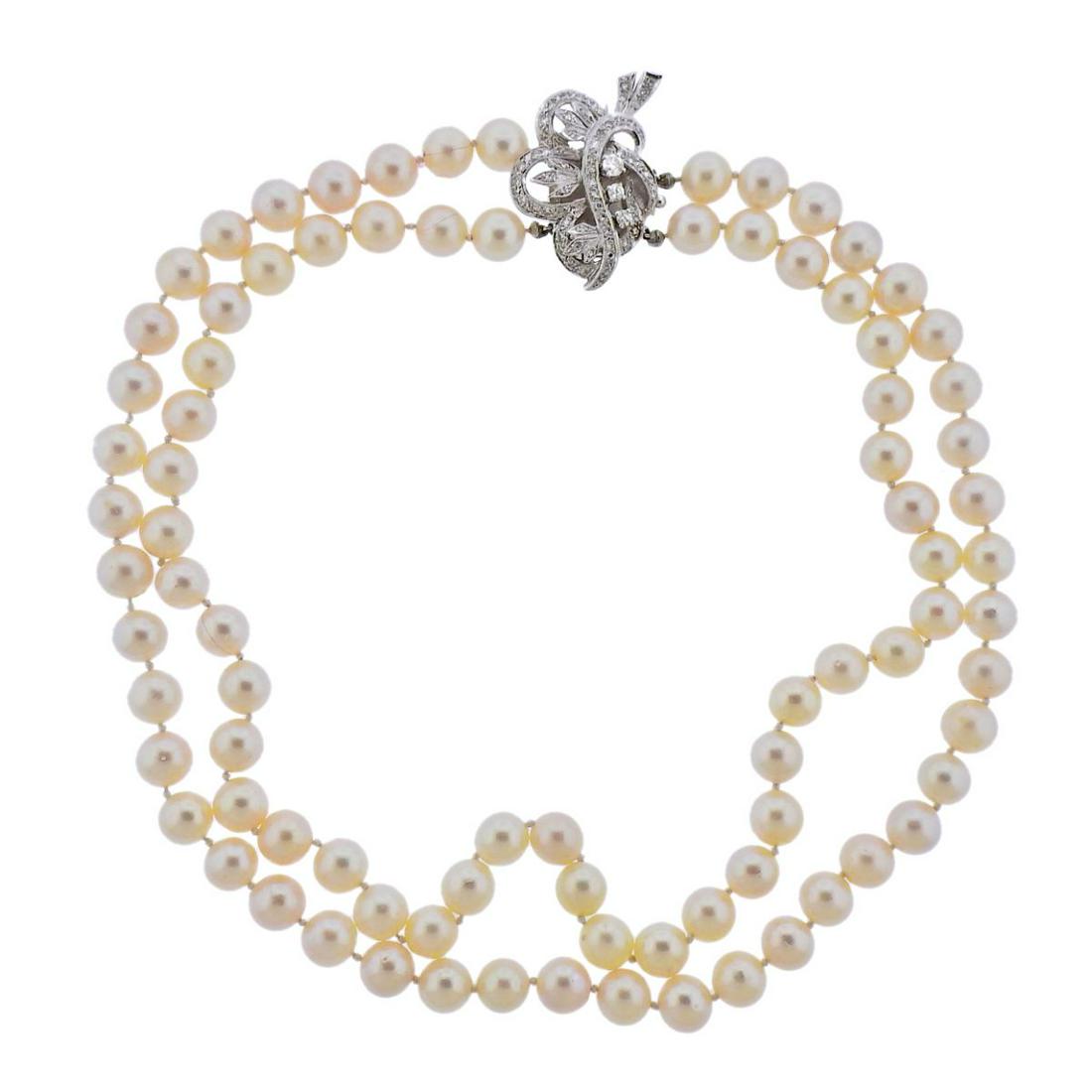 Honora Mid Century 14k Gold Diamond Pearl Necklace (1 of 6)