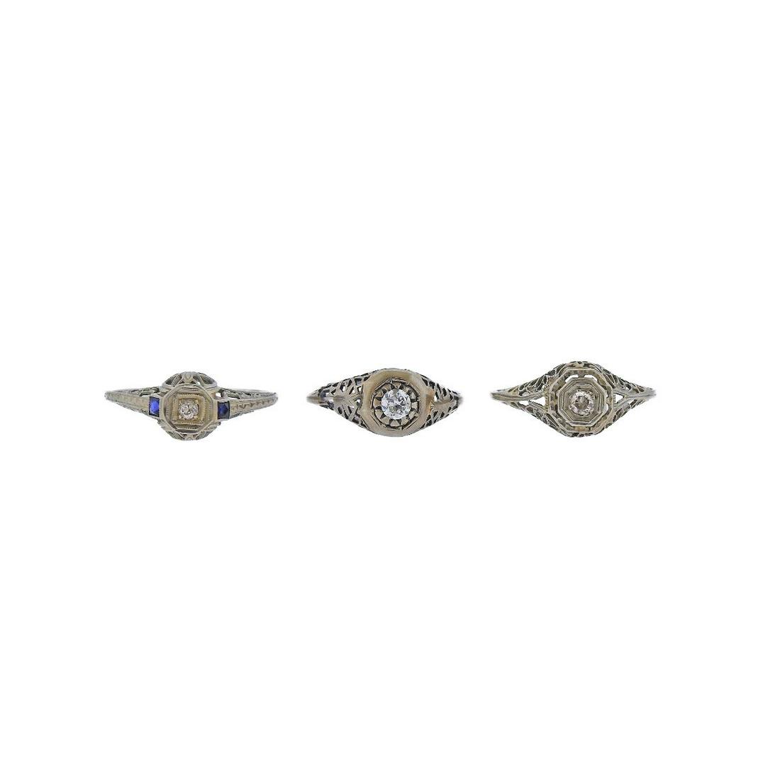 Art Deco 18k Gold Diamond Ring Lot of 3 (1 of 7)
