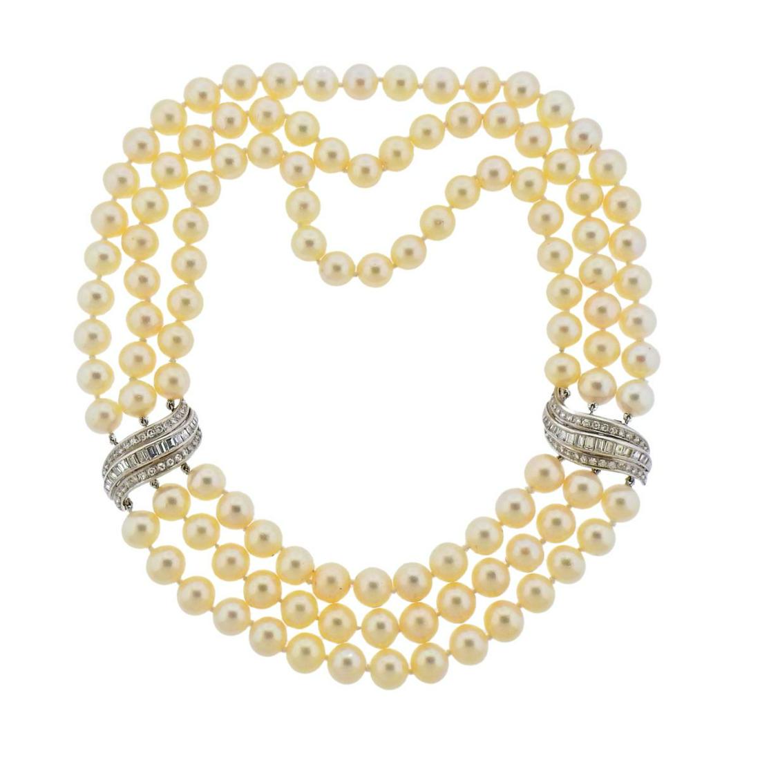 Mid Century 14k Gold Pearl Diamond Necklace (1 of 4)