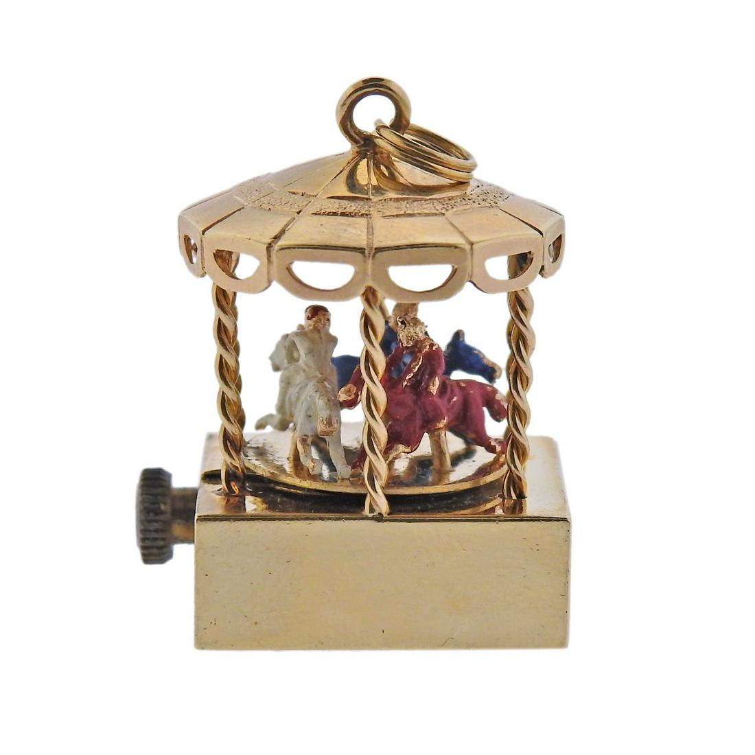 Vintage 14k Gold Enamel Musical Carousel Charm (1 of 4)