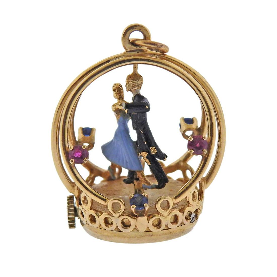 Retro 14k Gold Ruby Sapphire Enamel Bride Groom (1 of 4)