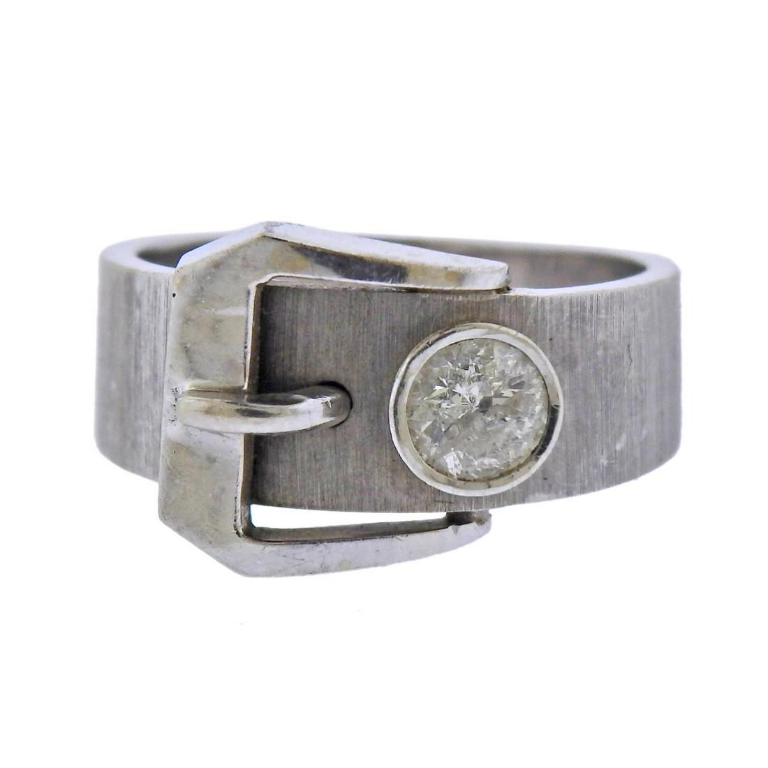 Mid Century 14k Gold Diamond Buckle Ring (1 of 3)