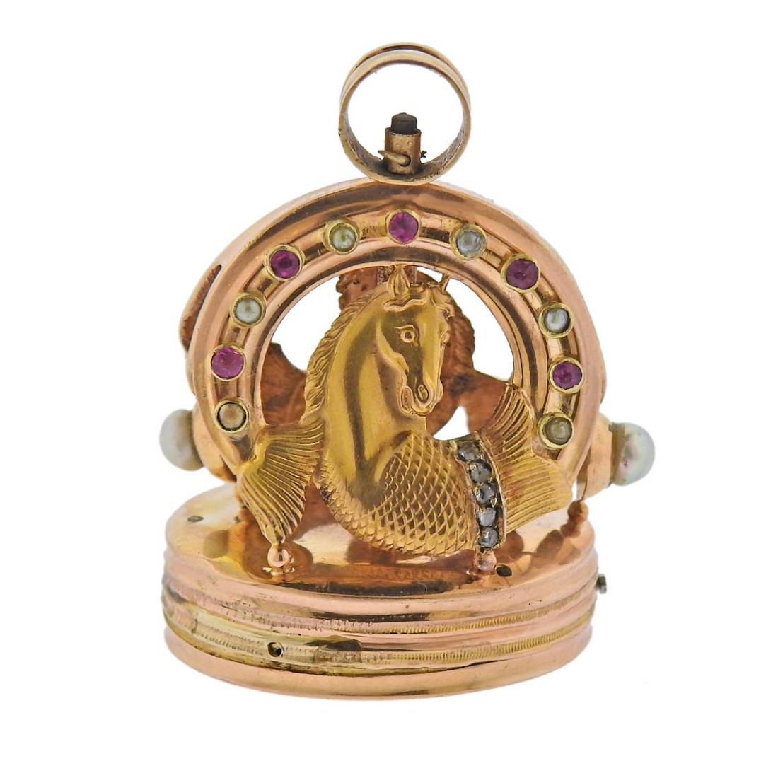 Antique 14k Gold Functional Ruby Pearl Diamond Musical (1 of 4)