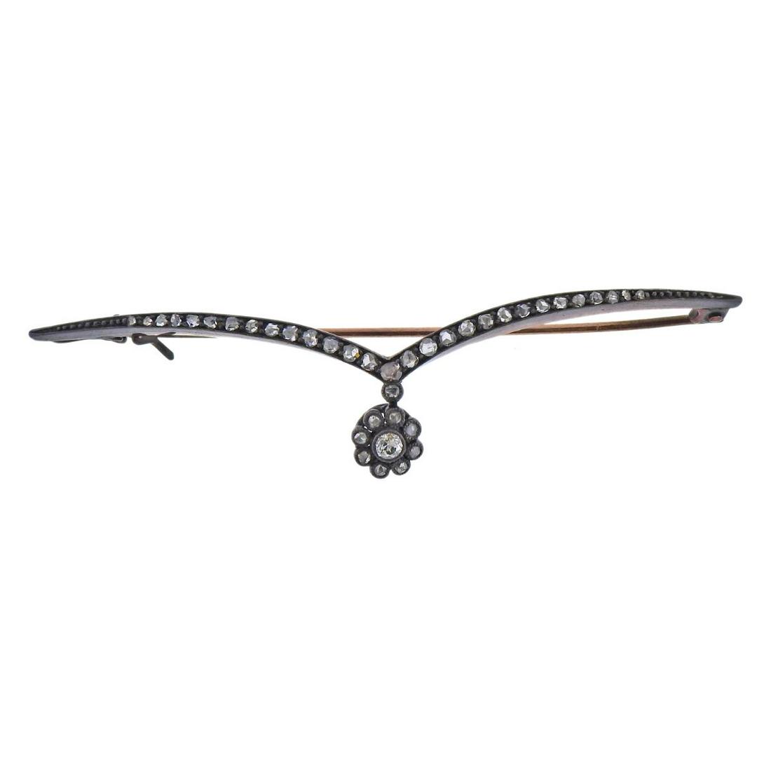 Antique Gold Silver Rose Cut Diamond Brooch Pin (1 of 3)