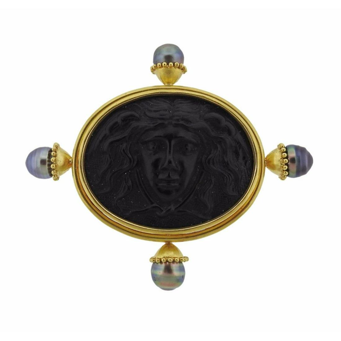 Elizabeth Locke Large Gold Pearl Brooch Pin (1 of 5)