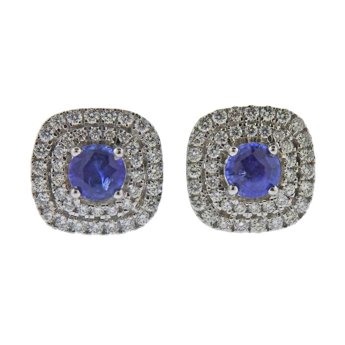 18k Gold Diamond Sapphire Stud Earrings (1 of 3)