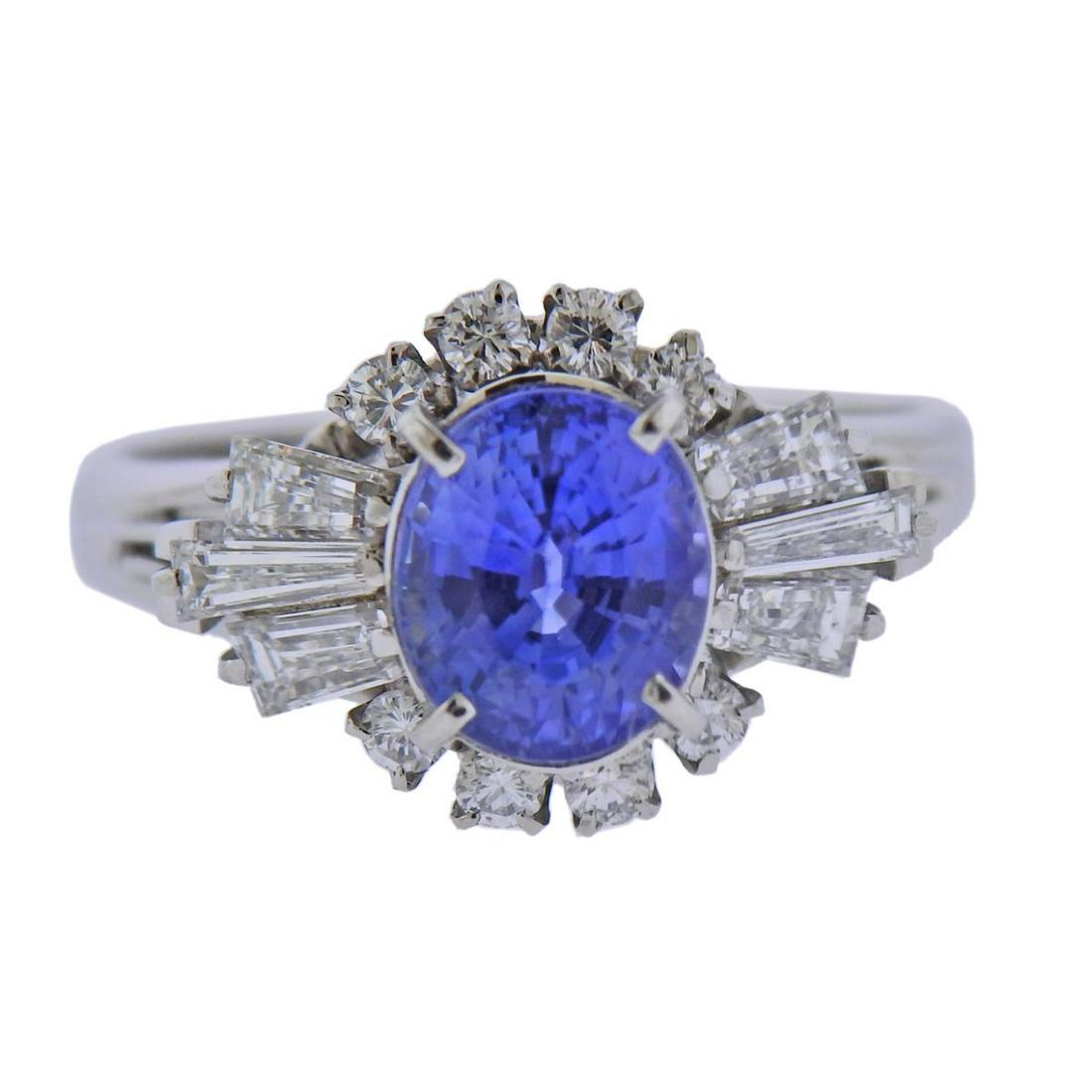 GIA 2.06ct Ceylon Sapphire Diamond Platinum Ring (1 of 4)