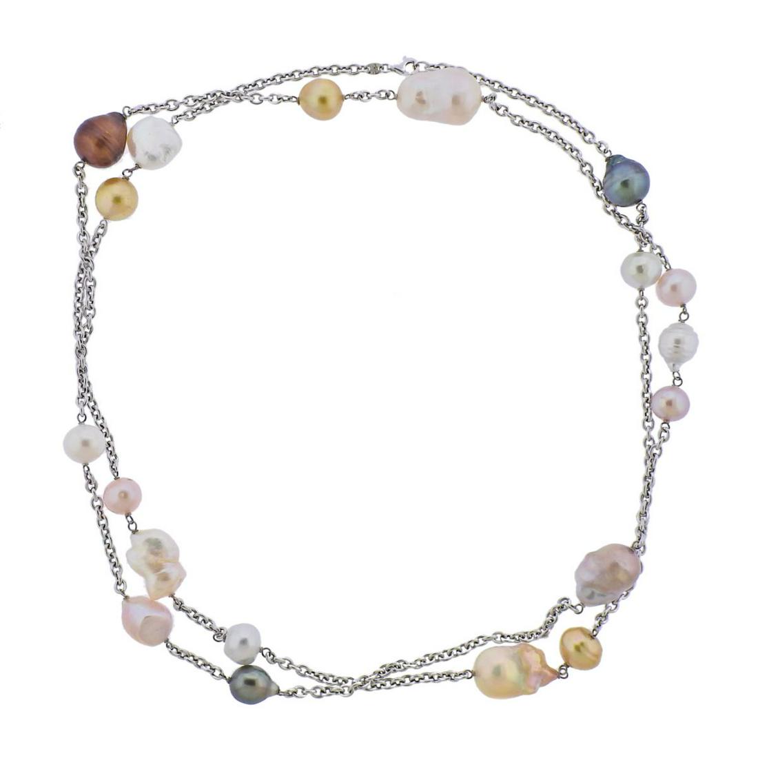 18k Gold Multi Color Pearl Long Necklace (1 of 4)