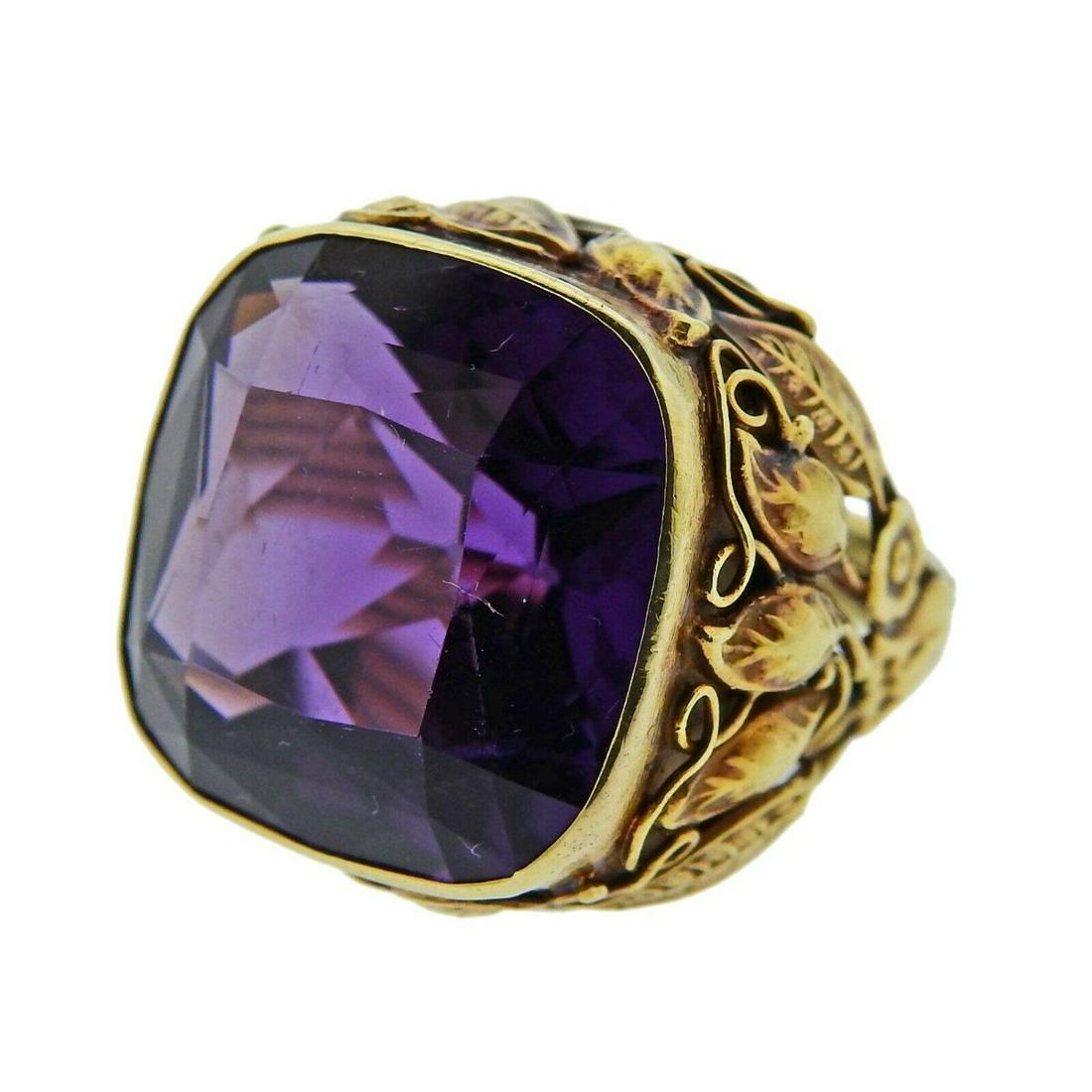 Arts & Crafts 25 Carat Amethyst Gold Ring (1 of 5)