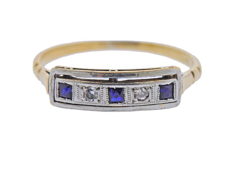 Art Deco 18k Gold Diamond Sapphire RIng (1 of 3)