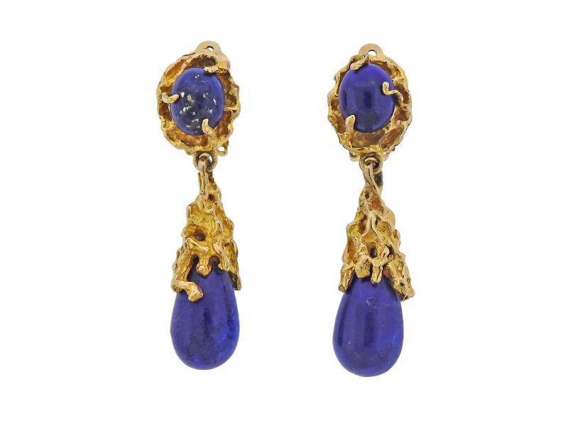 1970s 14k Gold Lapis Drop Earrings (1 of 4)