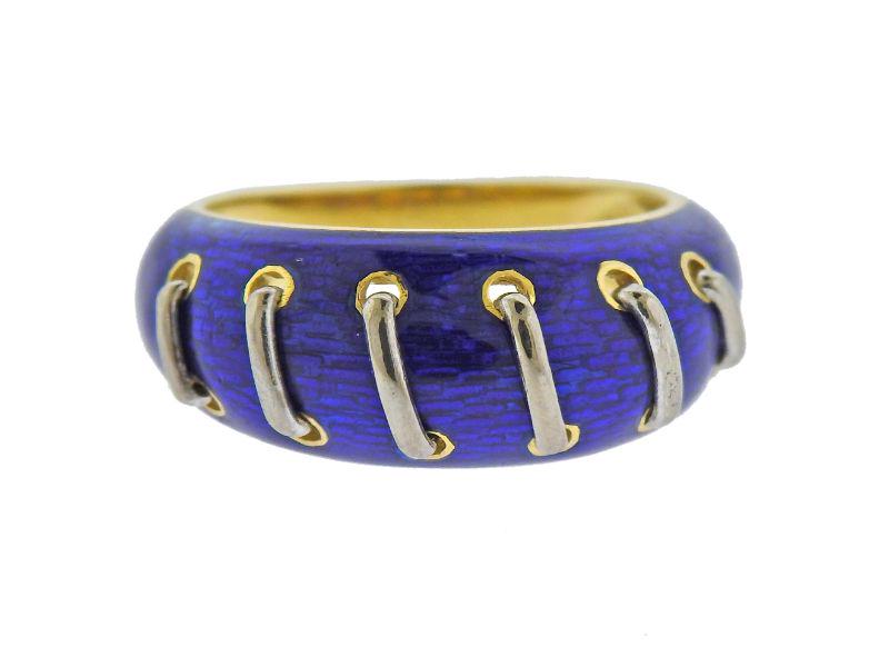 Gucci Vintage 18k Gold Enamel Stitch Ring (1 of 4)