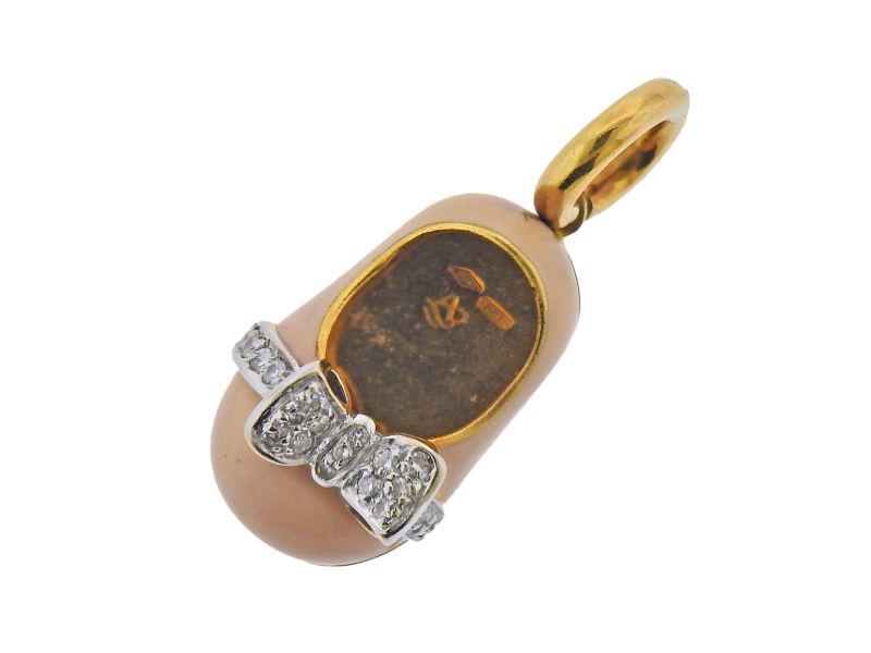 Aaron Basha 18k Gold Diamond Enamel Baby Shoe Pendant (1 of 3)