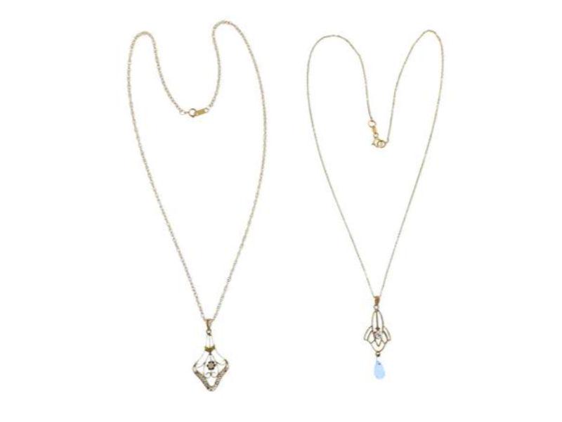 Antique Lavalier Diamond Gemstone Pendant Necklace Lot (1 of 3)