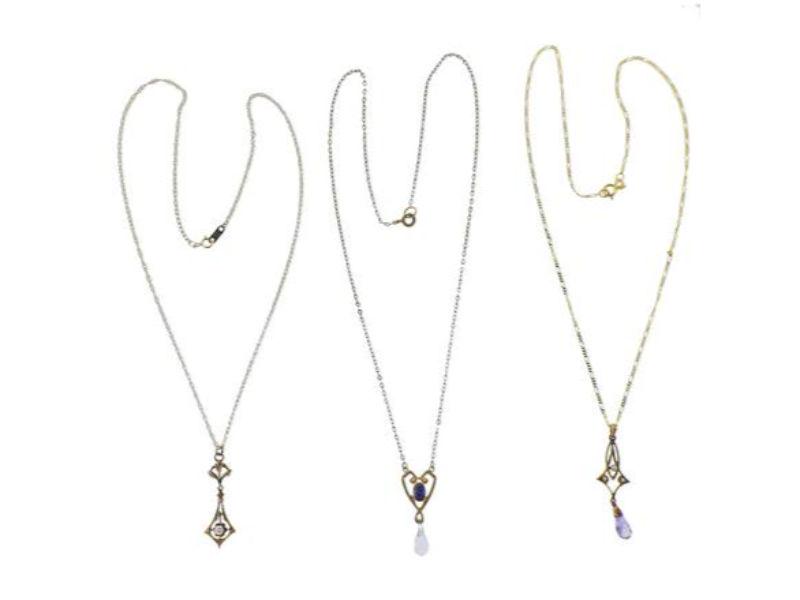 Antique Lavalier 14k Gold Diamond Gemstone Pendant (1 of 3)