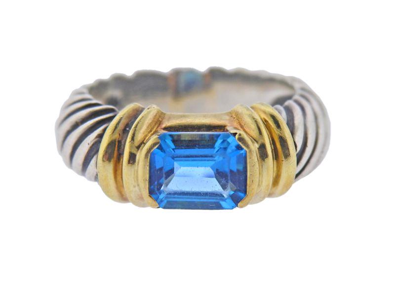 David Yurman Silver 14k Gold Blue Topaz Ring (1 of 3)