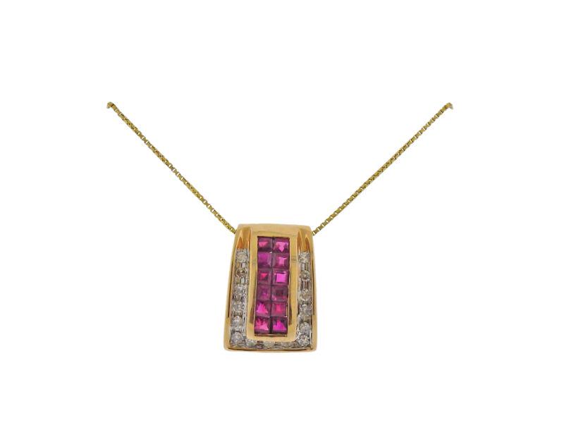 14k Gold Ruby Diamond Slide Pendant Necklace (1 of 3)