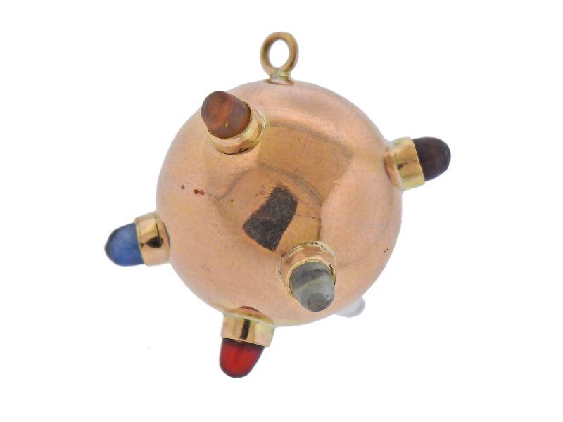 Retro 18k Gold Gemstone Sputnik Charm Pendant (1 of 3)