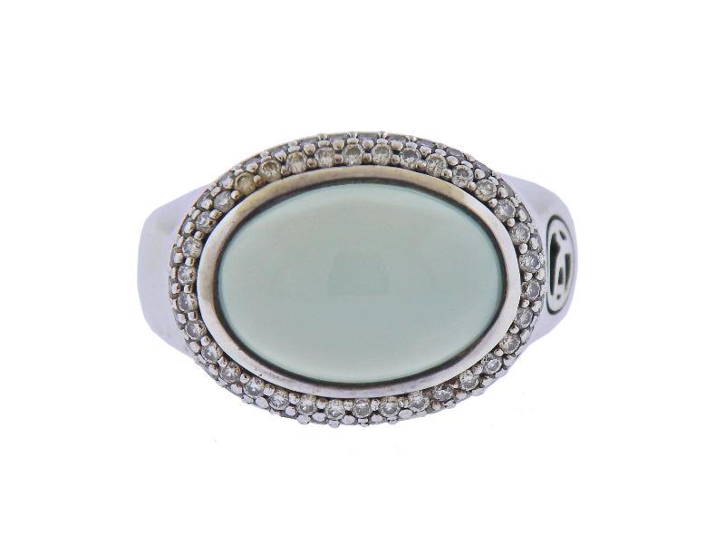 David Yurman Silver Diamond Milky Aquamarine RIng (1 of 4)