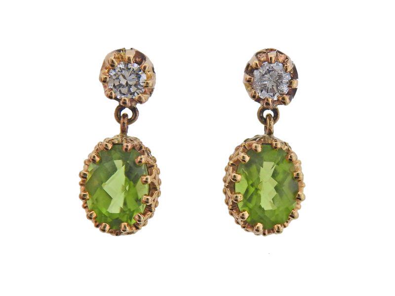 18k Gold Diamond Peridot Drop Earrings (1 of 3)